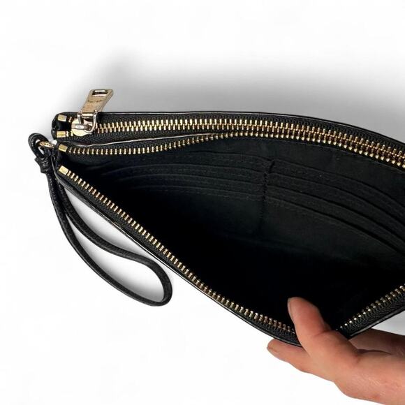 Coach Black Pebbled Leather Double zip two sided Wristlet Wallet lots of space - Picture 5 of 6